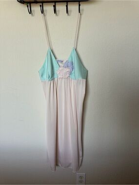 Vintage Whispering Soft Pastel Slip Dress - Mint & Blush